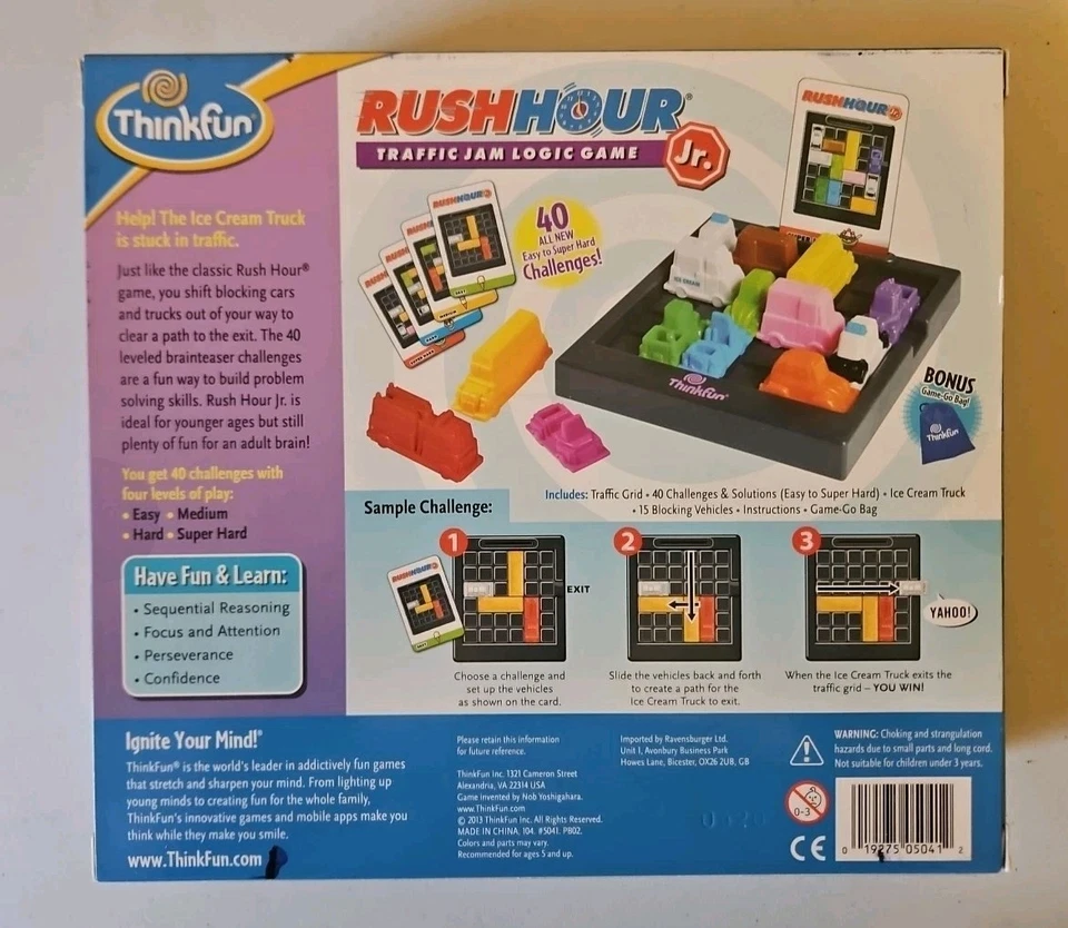 NEW Thinkfun RUSH HOUR JR. - Junior Traffic Jam Logic Challenge Game - STEM Toys - Image 2 of 3