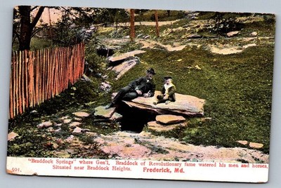 Postcard 1910s Braddock Springs Frederick MD Gen Braddock Men Horses