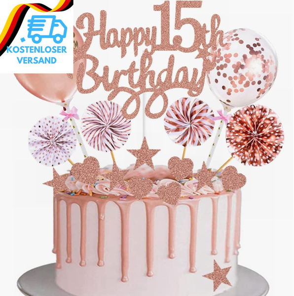 Tortendeko 15. Geburtstag MäDchen Happy 15Th Birthday Cake Topper RoséGold Kuche-image