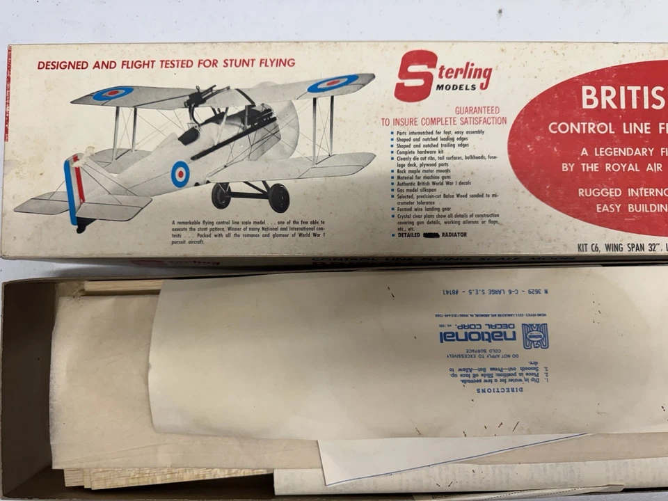 Vintage Sterling Se5a Balsa Model Airplane Kit 32” WS S.E.5 Control Line - Image 3 of 4