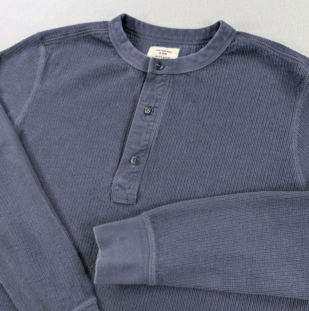 Buck Mason Vintage Thermal Surplus Tee Med Navy Waffle Knit Long Sleeve Utility