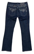 Miss Me Buckle Rhinestone Flap Pocket Cotton Stretch Denim Jeans Womens 27 30x31