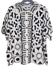 New Next Black Cream Floral Crochet Shirt 20-22  Floral Button Up Boho Festival