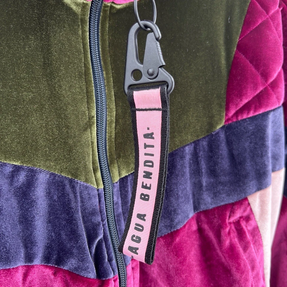 Agua Bendita Jacket Dark Pink Quilted Velour Colorblock Retro Zipper Medium New - Image 4 of 4