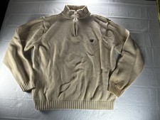 Chaps Quarter Zip Sweater Men's XL Beige Mock Neck 100 Cotton Description 