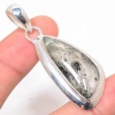 Black Moss Quartz Gemstone 925 Sterling Silver Handmade Pendant 2.21" T71