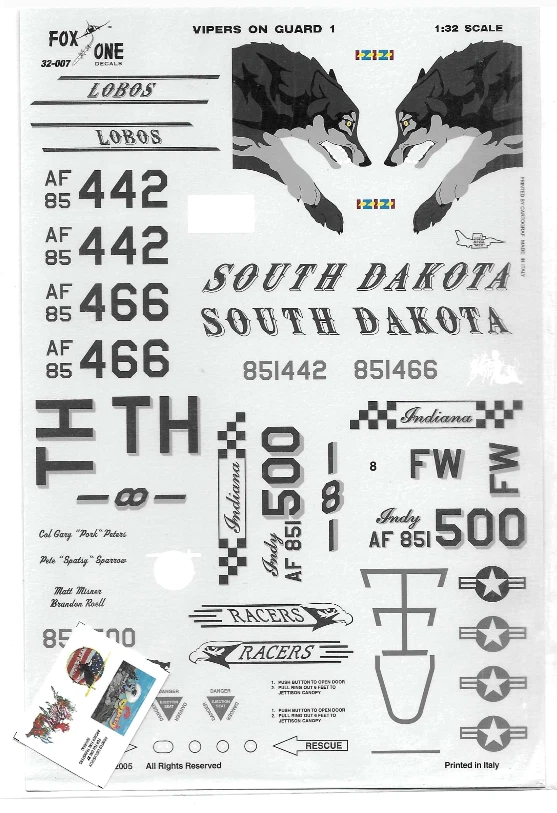FOX ONE F-16C 'Air Guard Vipers at War', 3 opciones, calcomanías 1/32 007 Foto 2 de 4
