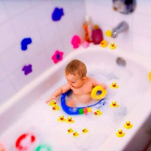 53 piezas de goma pato flotante juguete de baño bebé, ducha, baño, fiesta de cumpleaños - Imagen 9 de 9