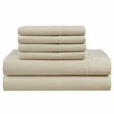 Kirkland Signature 680 Thread Count 6 Piece Sheet Set - Queen Oatmeal NEW