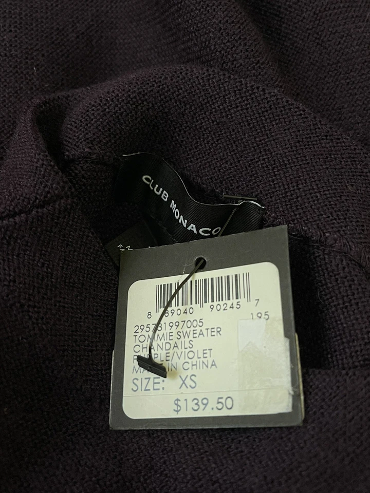 Club Monaco 女式羊毛毛衣 Tommie 紫色 XS 码零售价 139 美元 — 第 3/4 张图片