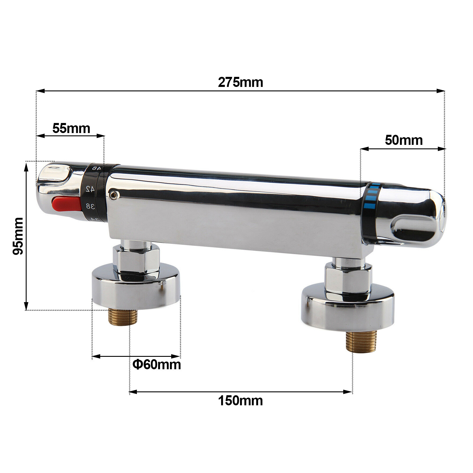 Thermostatic Exposed Bar Shower Mixer Valve Tap Chrome Bottom 1/2