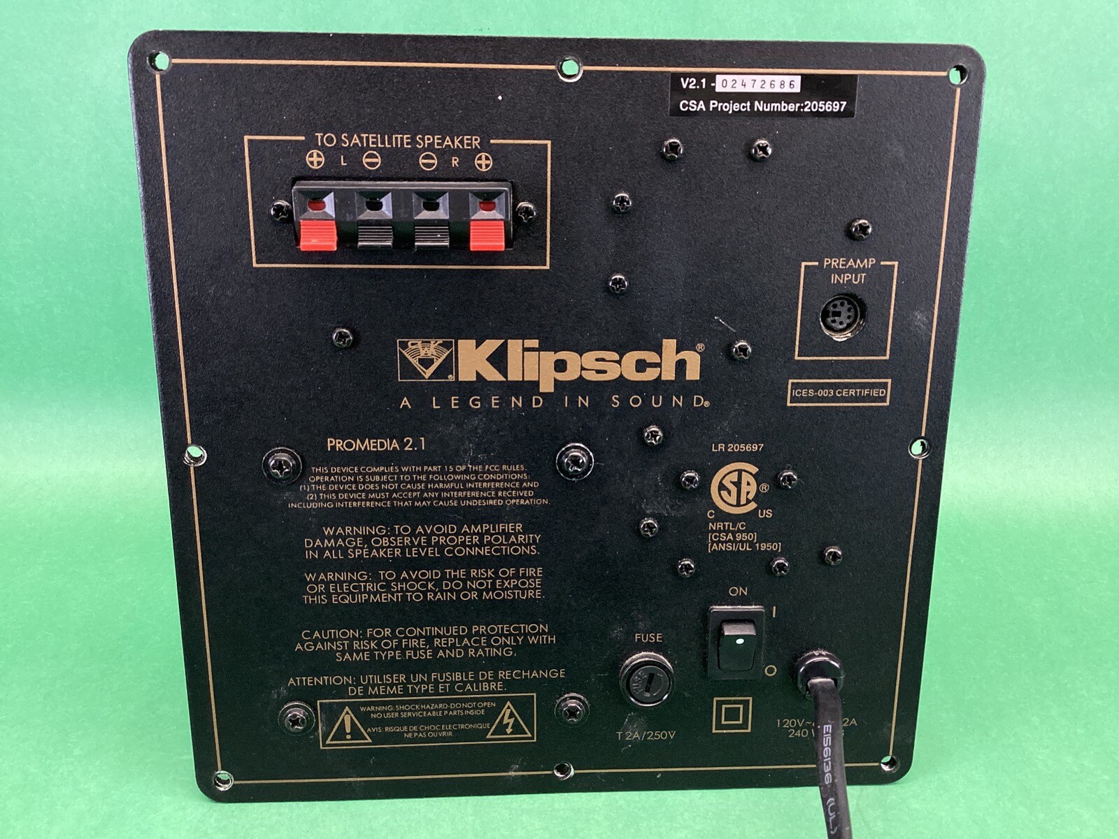 Klipsch 2.1 ProMedia Subwoofer Amp With Power Switch UNTESTED eBay