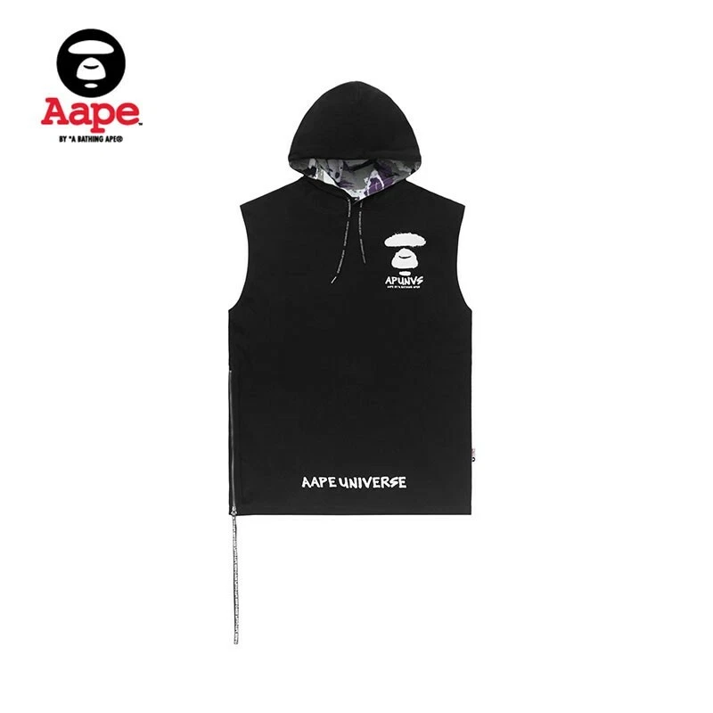 Aape by Bathing Ape Black Sleeveless Hoodie Logo Print Medium Aape Universe