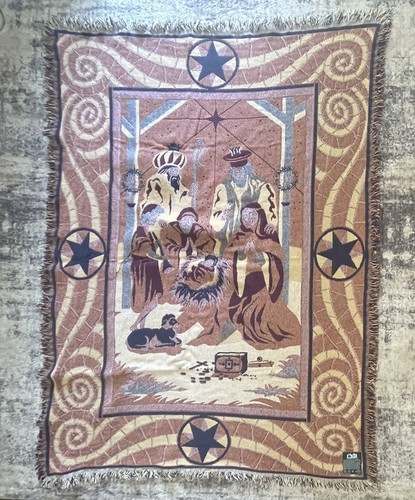 VTG Goodwin Weavers Nativity Christmas Holiday Afghan Throw Blanket ~47x65” USA - Picture 2 of 3