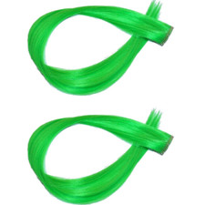 Green Color Synthetic Highlighter Clip Hair Streaks Extension Pack OF 2 Pcs