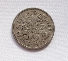 1955 Sixpence (6d) ~ Circulated Coin ~ UK ~ Queen Elizabeth II (QEII) Reign