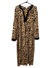 Charter Club Intimates Full Length Robe Leopard Print Plush Velour Half Zip XL