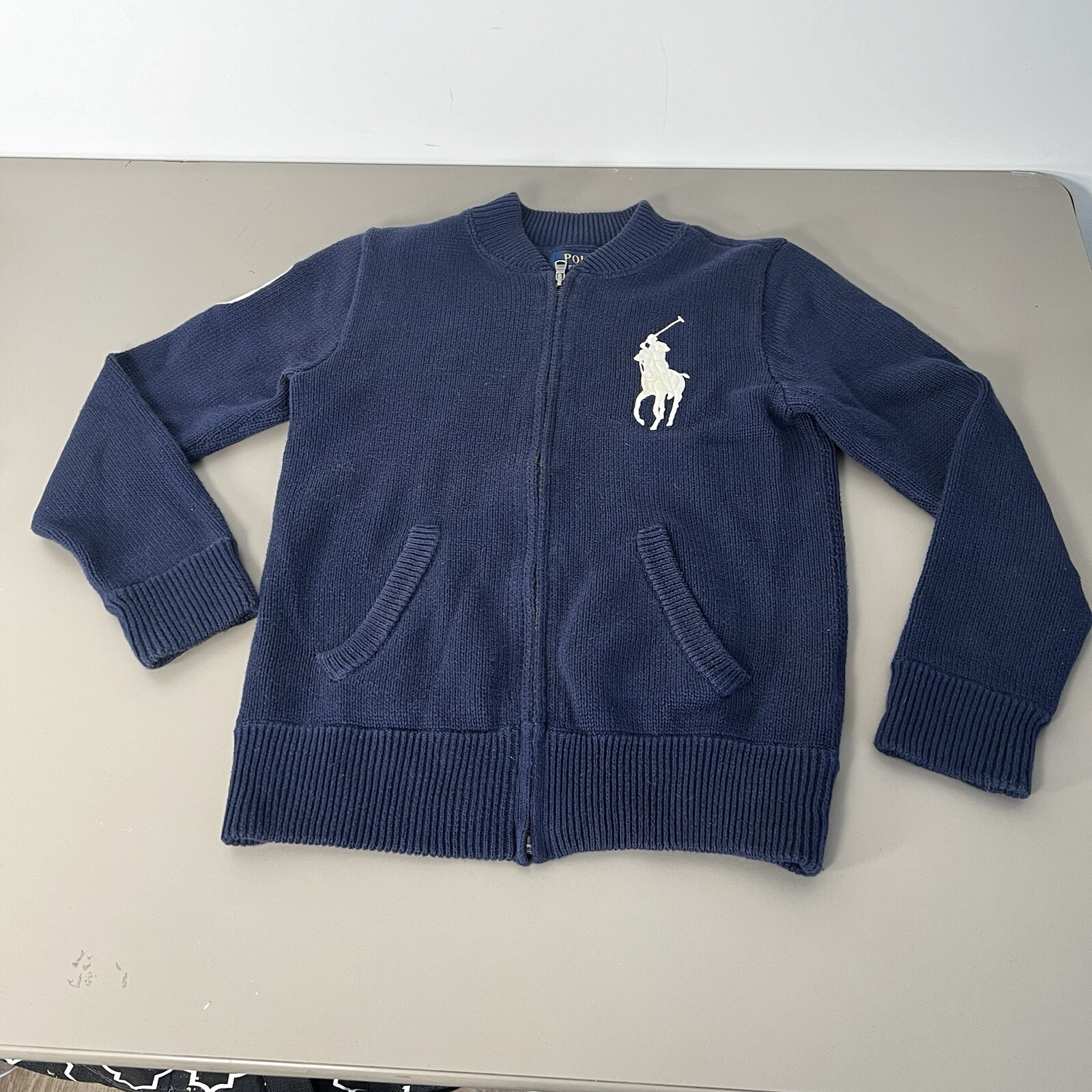 Ralph Lauren Polo BIG PONY giacca maglione zip intera NAVY BIANCO ragazzo taglia M