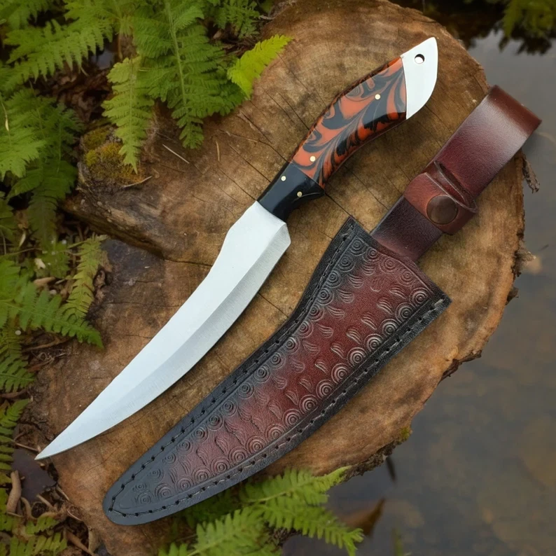 Custom Handmade Knife Fillet, Fish knife 440 C Blade with Leather Sheath