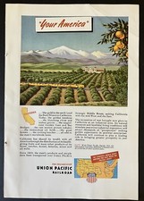 1945 Union Pacific Railroad California Orchards Mountains Color Vintage Print Ad
