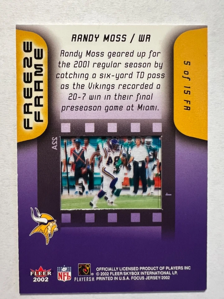 2002 Fleer Focus JE Freeze Frame #5 Randy Moss Vikings  - Image 2 of 2