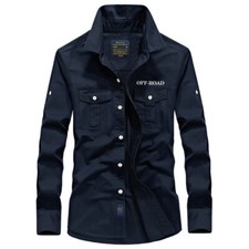 Mens Work Shirts Military Long Sleeves Air Force Army Cotton Casual Shirts Tops