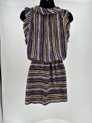 Rachel Roy Striped Shirt Dress Button Drawstring Short Sleeve Pink Blue Medium - Picture 4 of 9