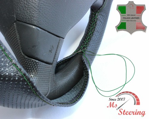 PARA SUBARU OUTBACK 00-07 CUBIERTA VOLANTE CUERO NEGRO PERF VERDE OSCURO STIT - Imagen 4 de 6
