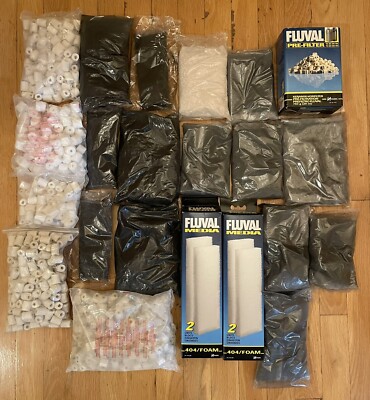 FLUVAL  404 (22 ITEMS) NEW ASSORTED FILTER MEDIA-CERAMIC-CARBON-FOAM-AMMONIA-ETC