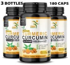 Turmeric Curcumin Highest Potency 95% 1000mg BioPerine Black Pepper Extract 180