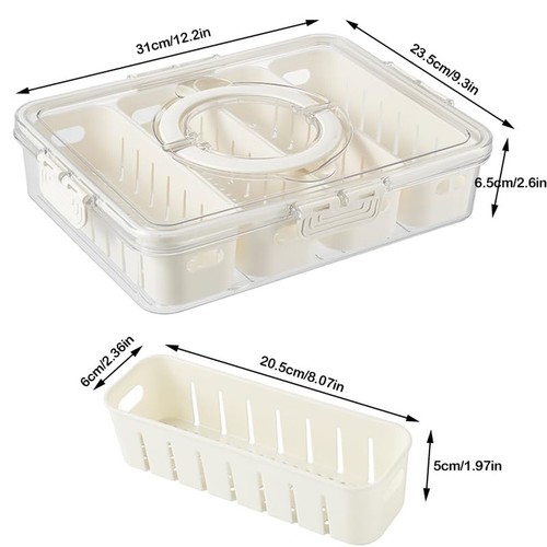 Food Tray with Lid & Handle,Divided Snack Serving Tray,Portable Snack Box Sto... - Picture 2 of 8