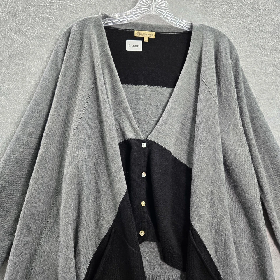 Democracy Women Sweater Large Gray Colorblock Knit Cardigan Long Sleeve V Neck - Image 4 of 4