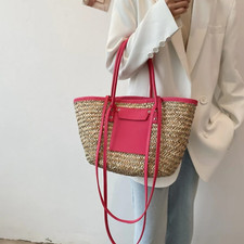 Sacs à main d'été en paille rose vif, sacoches stylées, fourre-tout, 40x13x25cm