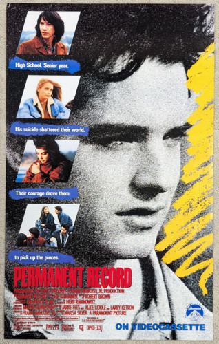 1988 Permanent Record Home Video Movie Poster 23X37 Rolled 1 Sheet Keanu Reeves