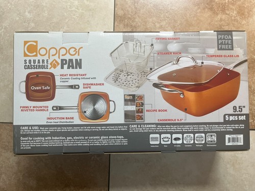 Copper Square Casserole Pan: 5 Piece Set 9.5" Stove and Oven Use, Recipe Book - Picture 2 of 3