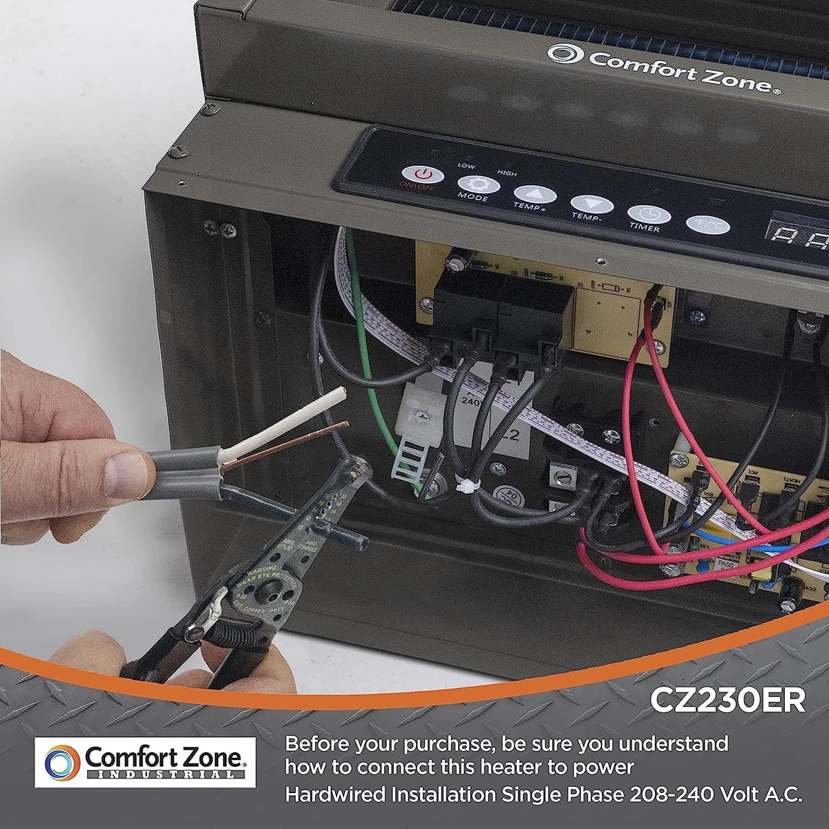 Comfort Zone CZ230ER 7,500-Watt, 240v Hard-Wired Digital Fan-Forced Silver  75877001627 | eBay