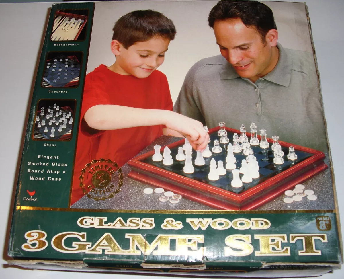 Genuine Sonoma 3 in 1 Glass Game Set Chess Checkers & Backgammon NIB