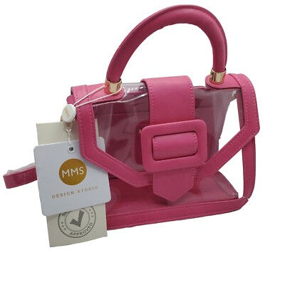 MMS Design Studio Clear Bag Hot Pink Handle With Gold Shoulder Strap For  Stadium