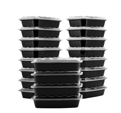 snap pak food storage containers ,25 containers and 25 lids clear/black ...