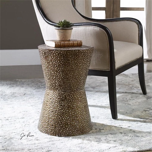 Uttermost Cutler Drum Shaped Contemporary Metal Accent Table in Bronze - Picture 3 of 4