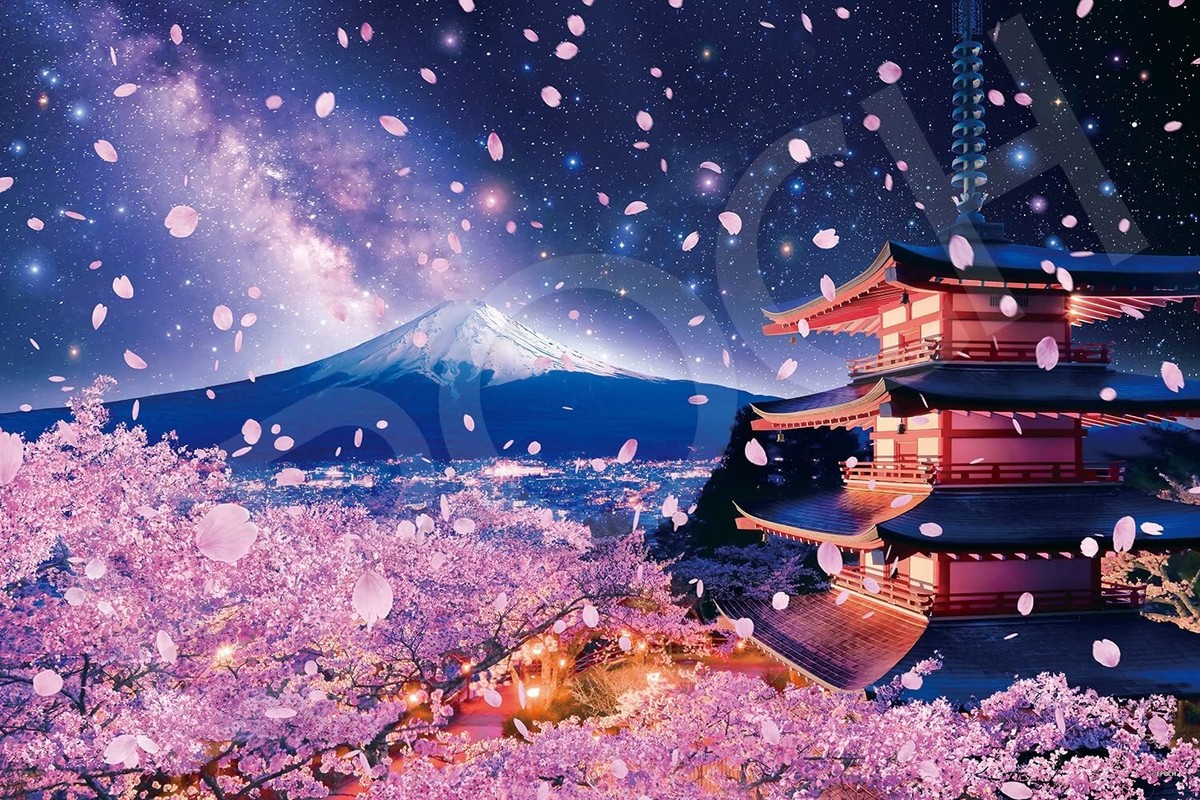 Night Sakura Fuji View from Asama Shrine Jigsaw Puzzle 2016 Pieces