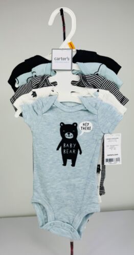 Carters Baby Boy's Newborn Blue 5-Pack Bear Short-Sleeve Bodysuits NWT