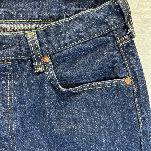 Levis 501 Dark Wash Classic Button Fly Straight Leg Blue Jeans Size 34x34 - Picture 8 of 21