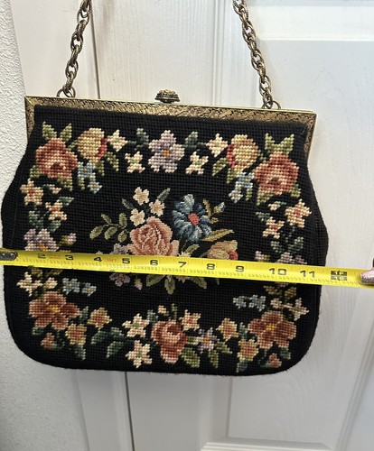 Large Vintage Floral Needlepoint Handbag - Picture 9 of 10