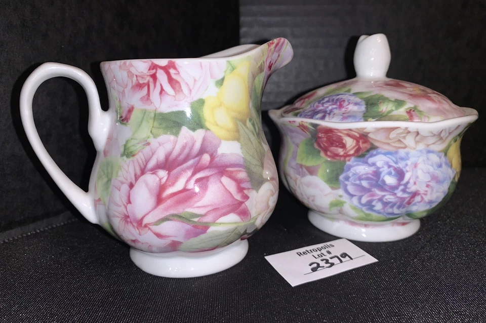 Cerámica Rosa Floral Crema Azúcar China Shabby Chic Boho Boho De Colección Foto 2 de 4