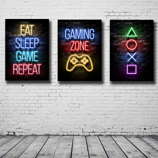 Eat Sleep Game Repeat Gaming Wall Art Poster Gamer Canvas Painting Poster Pri-yk