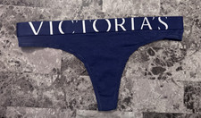 NWOT VICTORIA'S SECRET BLUE WHITE THICK EXPLODED LOGO WAISTBAND THONG PANTIES
