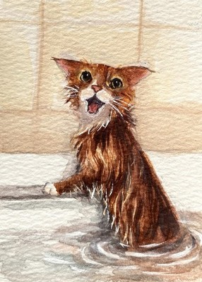 ACEO 100% Hand Painted Original Mixed Media Painting Art Cat
