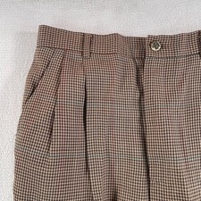 Vintage Ralph Lauren Trousers Women 8 Brown Houndstooth Pleated Ornate Buttons