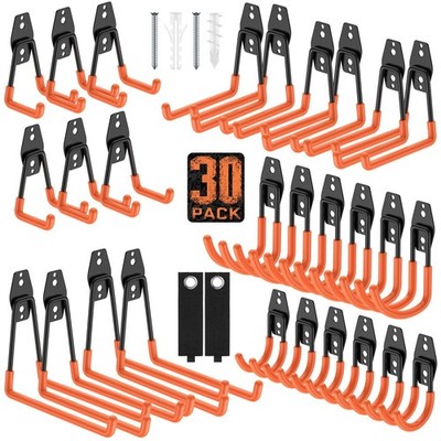 30 Pack Garage Hooks with Anti-Slip Coating,Heavy Duty Wall Mount Storage Hoo...